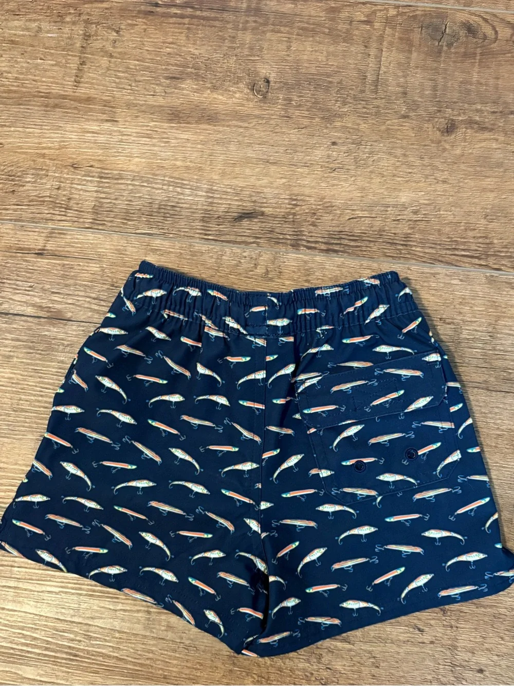 Red Vineyard Vines Navy Fish Print Kids Swim Shorts